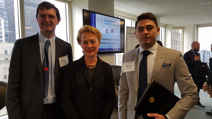 Dr. Kristian Coates Ulrichsen, Ph.D., Baker Institute fellow for the Middle East; Her Excellency Ms. Alice G. Wells, U.S. Ambassador to Jordan; Nawaf Alfaouri.